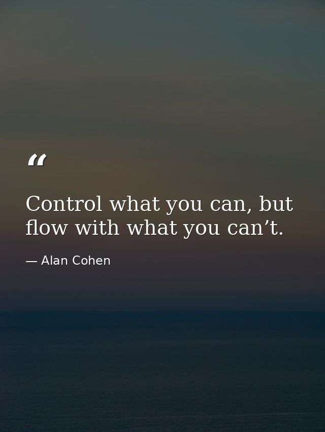 Control what you can, but flow with what you can’t. — Alan Cohen