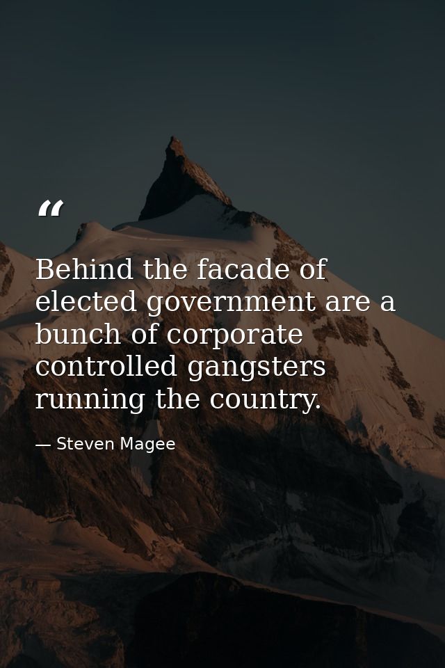 Behind the facade of elected government are a bunch of corporate controlled gangsters running the country. — Steven Magee