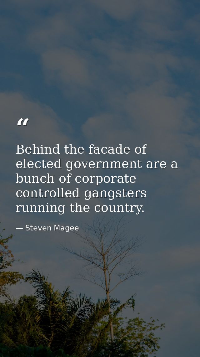 Behind the facade of elected government are a bunch of corporate controlled gangsters running the country. — Steven Magee