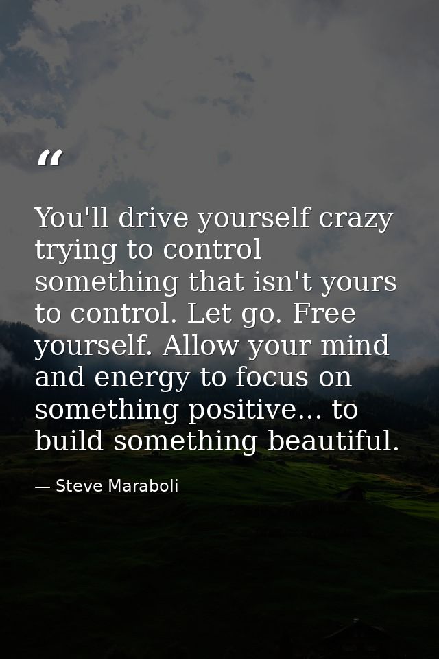 You'll drive yourself crazy trying to control something that isn't yours to control. Let go. Free yourself. Allow your m — Steve Maraboli