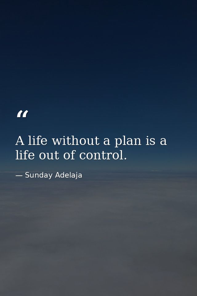 A life without a plan is a life out of control. — Sunday Adelaja