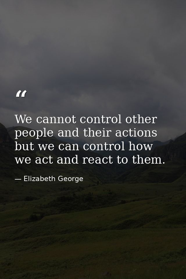 We cannot control other people and their actions but we can control how we act and react to them. — Elizabeth George