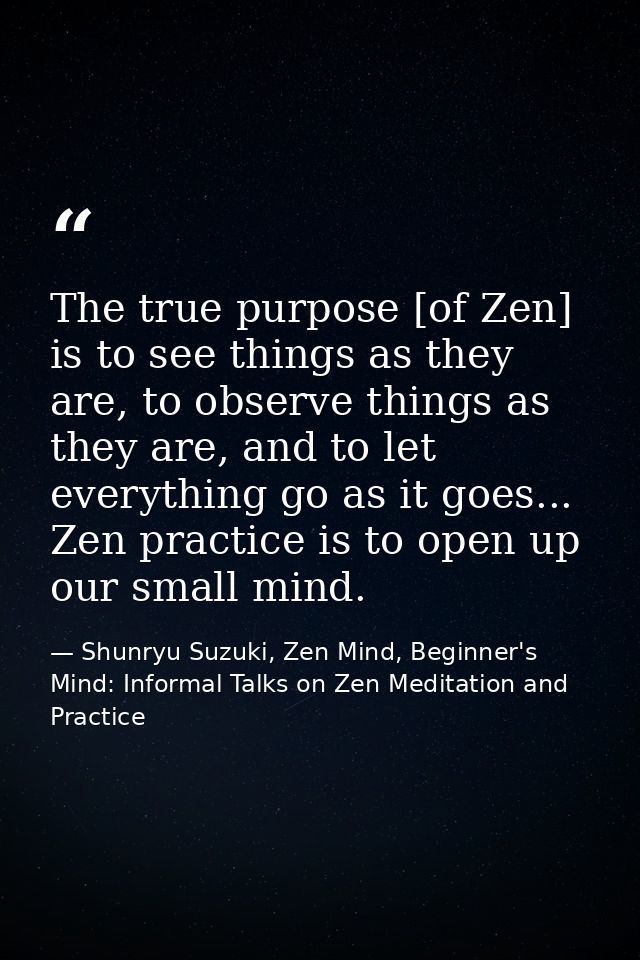 The true purpose [of Zen] is to see things as they are, to observe things as they are, and to let everything go as it go — Shunryu Suzuki, Zen Mind, Beginner's Mind: Informal Talks on Zen Meditation and Practice