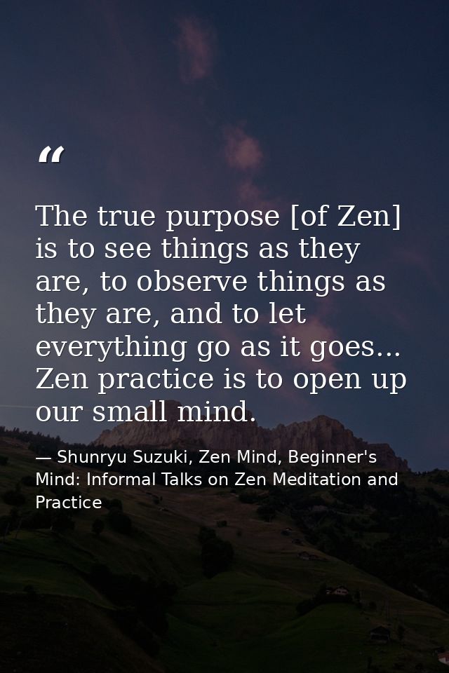 The true purpose [of Zen] is to see things as they are, to observe things as they are, and to let everything go as it go — Shunryu Suzuki, Zen Mind, Beginner's Mind: Informal Talks on Zen Meditation and Practice