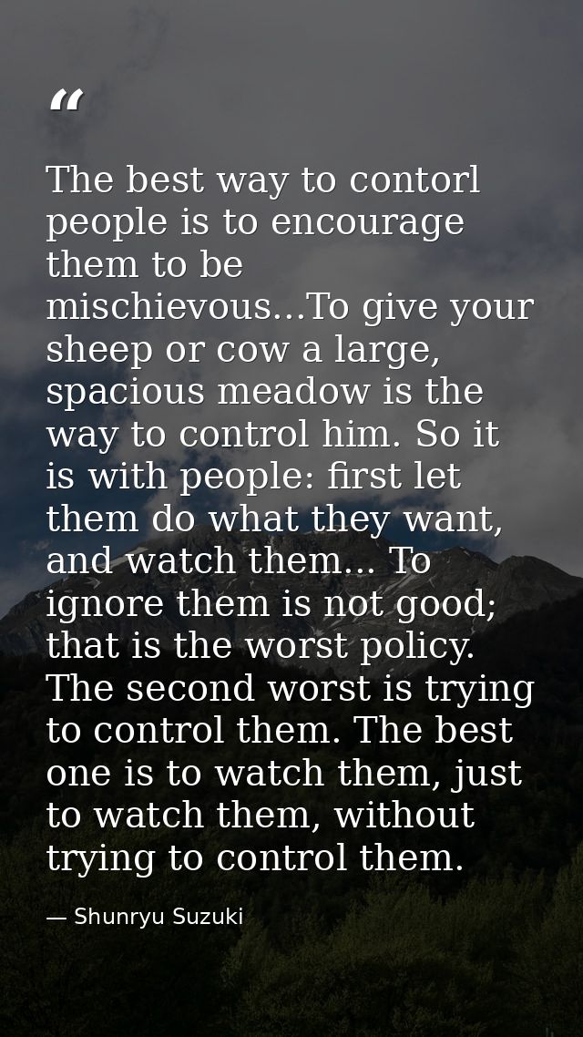 The best way to contorl people is to encourage them to be mischievous...To give your sheep or cow a large, spacious mead — Shunryu Suzuki