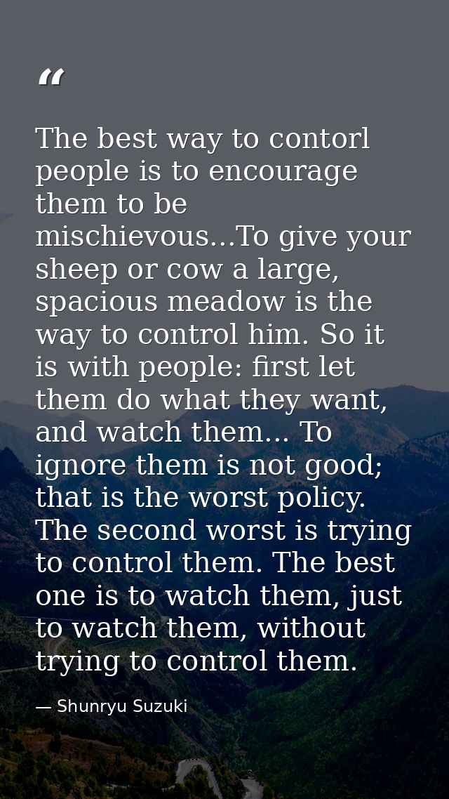 The best way to contorl people is to encourage them to be mischievous...To give your sheep or cow a large, spacious mead — Shunryu Suzuki