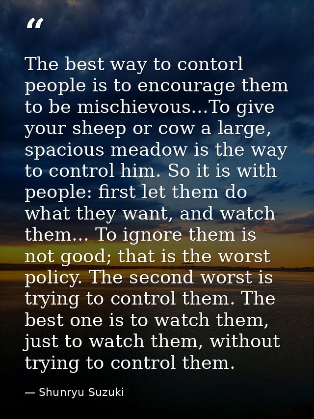 The best way to contorl people is to encourage them to be mischievous...To give your sheep or cow a large, spacious mead — Shunryu Suzuki