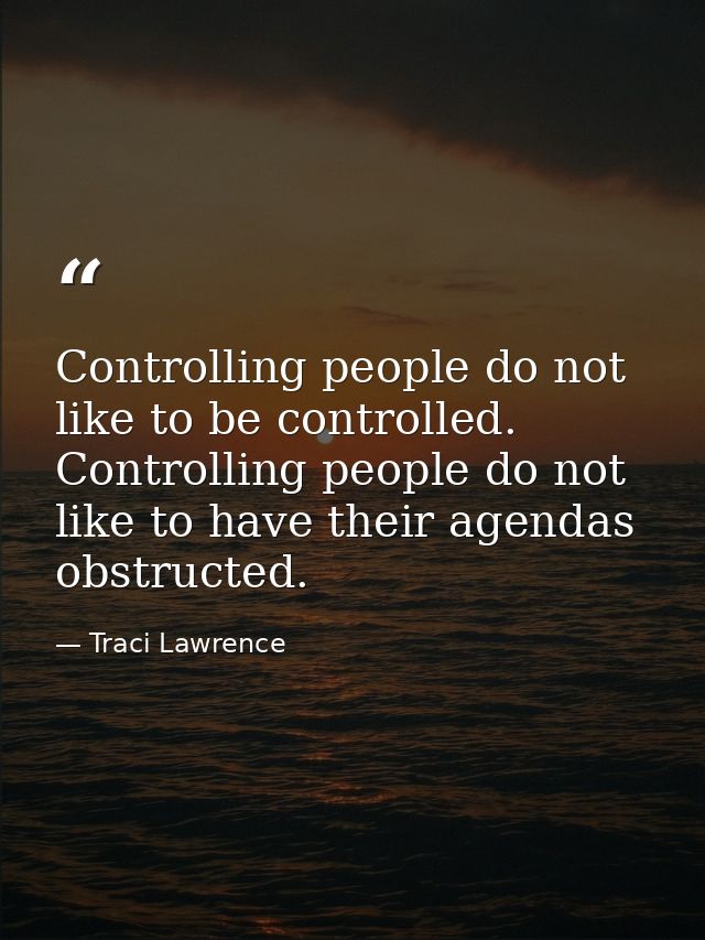 Controlling people do not like to be controlled. Controlling people do not like to have their agendas obstructed. — Traci Lawrence