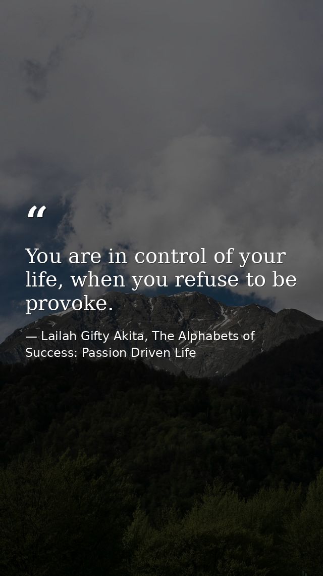You are in control of your life, when you refuse to be provoke. — Lailah Gifty Akita, The Alphabets of  Success: Passion Driven Life