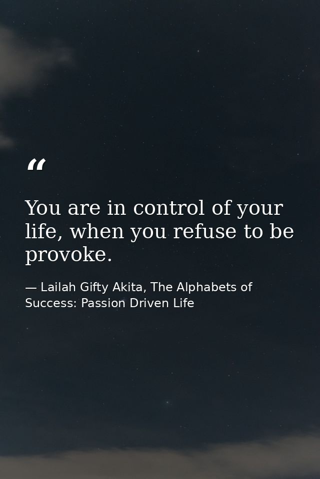You are in control of your life, when you refuse to be provoke. — Lailah Gifty Akita, The Alphabets of  Success: Passion Driven Life