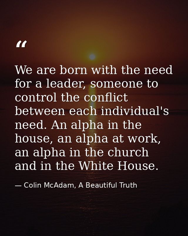 We are born with the need for a leader, someone to control the conflict between each individual's need. An alpha in the  — Colin McAdam, A Beautiful Truth