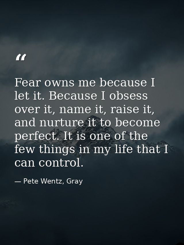 Fear owns me because I let it. Because I obsess over it, name it, raise it, and nurture it to become perfect. It is one  — Pete Wentz, Gray