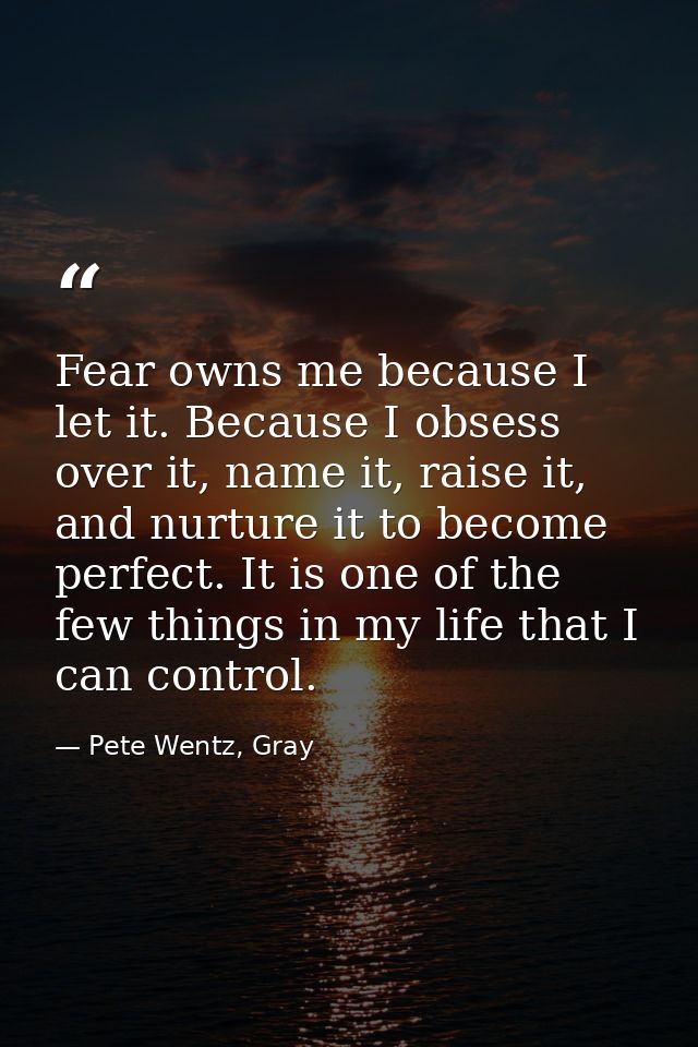 Fear owns me because I let it. Because I obsess over it, name it, raise it, and nurture it to become perfect. It is one  — Pete Wentz, Gray