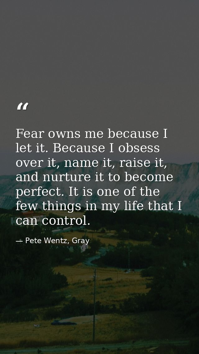 Fear owns me because I let it. Because I obsess over it, name it, raise it, and nurture it to become perfect. It is one  — Pete Wentz, Gray