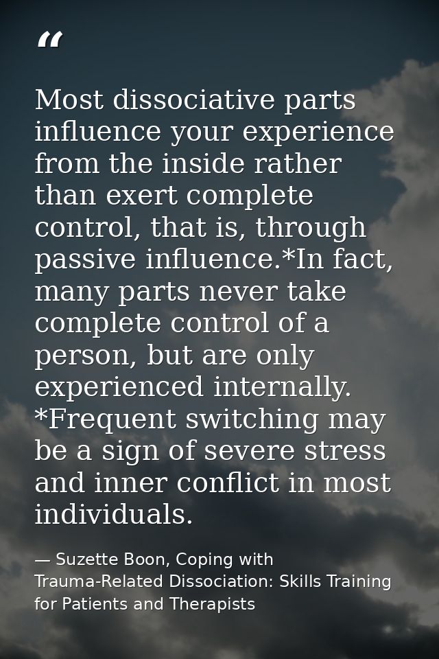 Most dissociative parts influence your experience from the inside rather than exert complete control, that is, through p — Suzette Boon, Coping with Trauma-Related Dissociation: Skills Training for Patients and Therapists