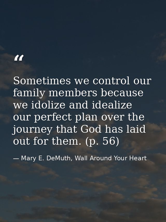 Sometimes we control our family members because we idolize and idealize our perfect plan over the journey that God has l — Mary E. DeMuth, Wall Around Your Heart