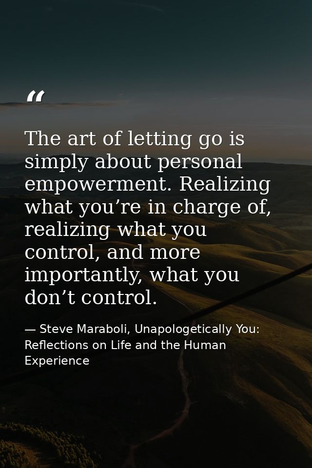 The art of letting go is simply about personal empowerment. Realizing what you’re in charge of, realizing what you contr — Steve Maraboli, Unapologetically You: Reflections on Life and the Human Experience