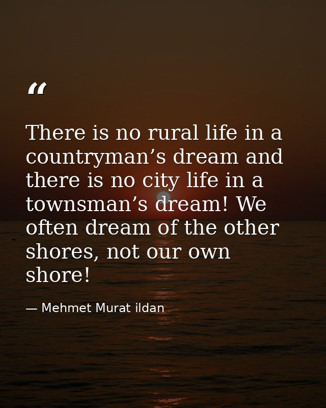 There is no rural life in a countryman’s dream and there is no city life in a townsman’s dream! We often dream of the ot — Mehmet Murat ildan
