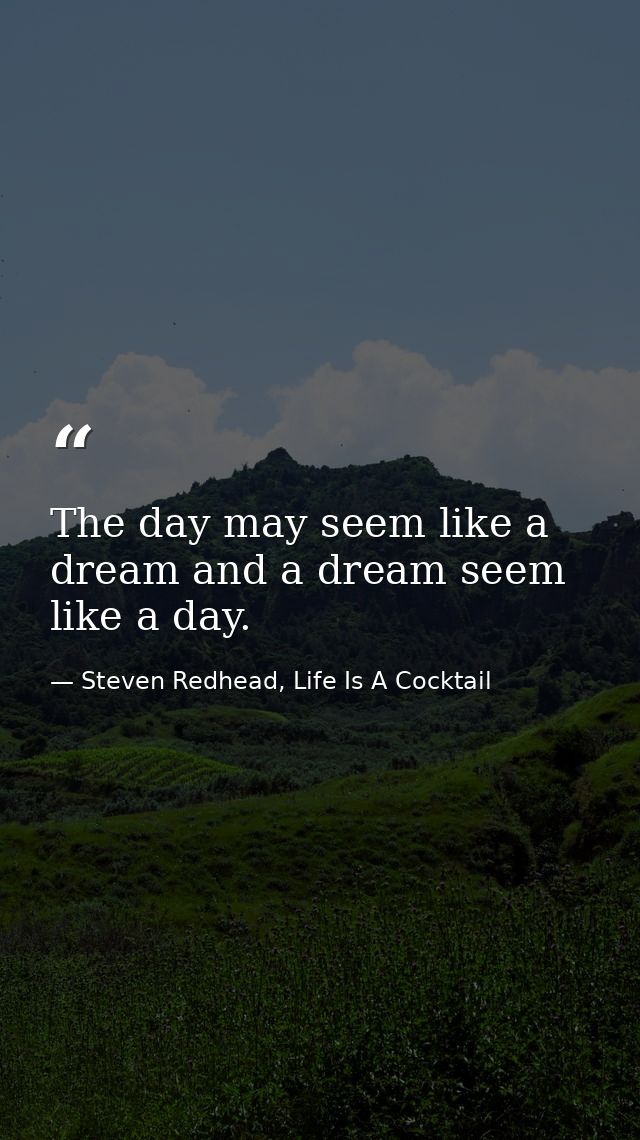 The day may seem like a dream and a dream seem like a day. — Steven Redhead, Life Is A Cocktail