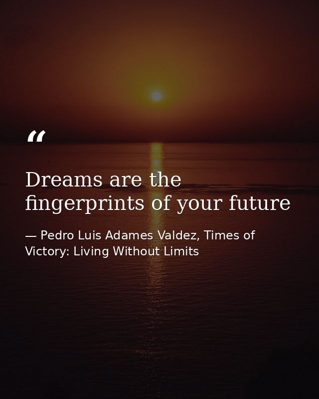 Dreams are the fingerprints of your future — Pedro Luis Adames Valdez, Times of Victory: Living Without Limits