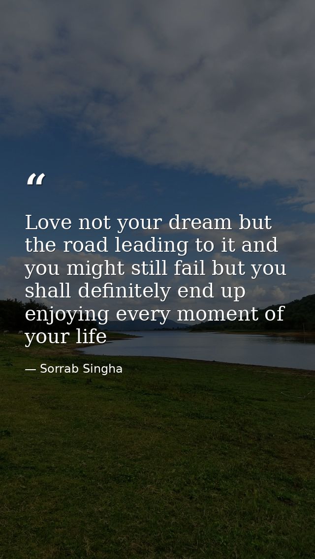 Love not your dream but the road leading to it and you might still fail but you shall definitely end up enjoying every m — Sorrab Singha