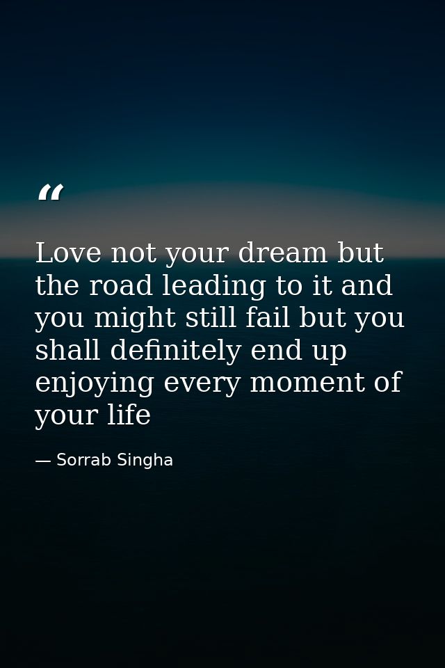 Love not your dream but the road leading to it and you might still fail but you shall definitely end up enjoying every m — Sorrab Singha