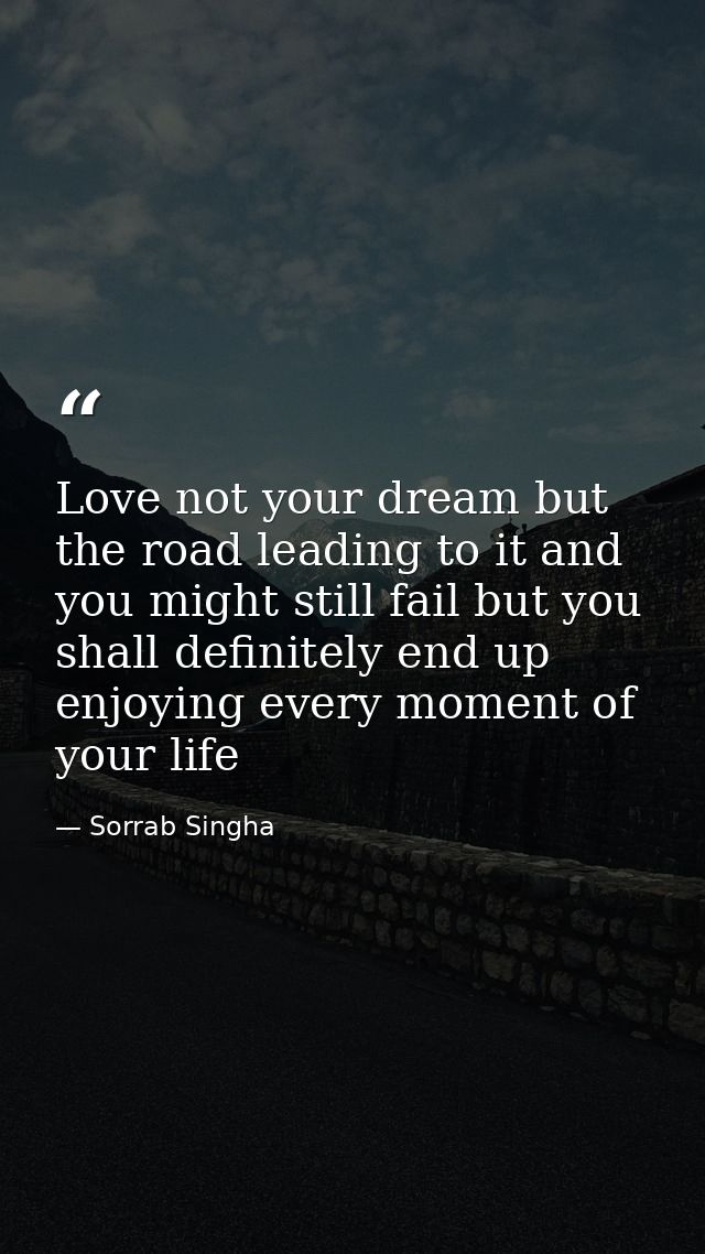 Love not your dream but the road leading to it and you might still fail but you shall definitely end up enjoying every m — Sorrab Singha