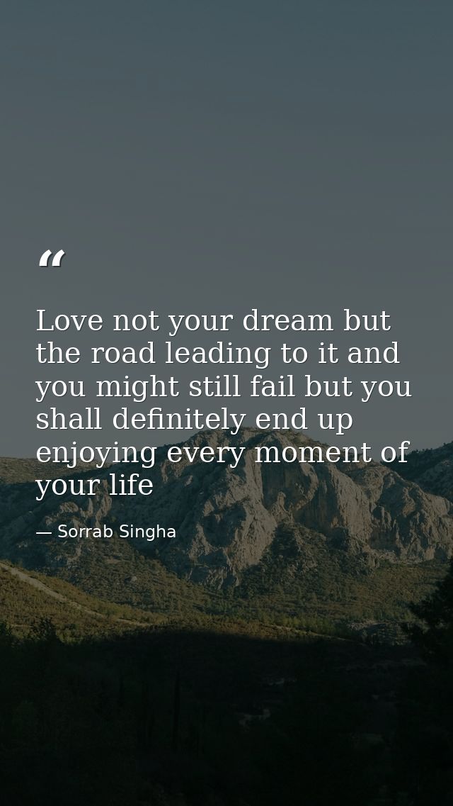 Love not your dream but the road leading to it and you might still fail but you shall definitely end up enjoying every m — Sorrab Singha