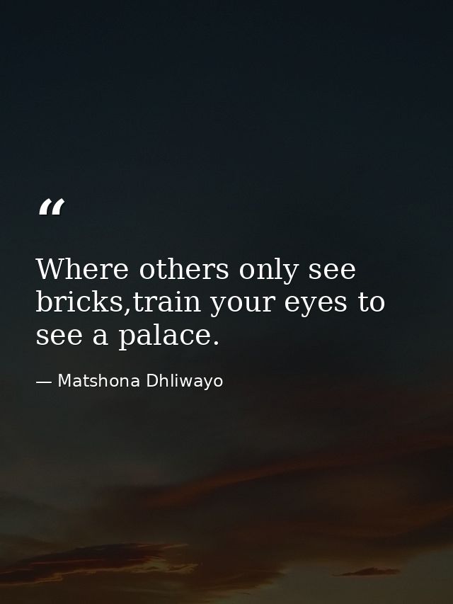 Where others only see bricks,train your eyes to see a palace. — Matshona Dhliwayo