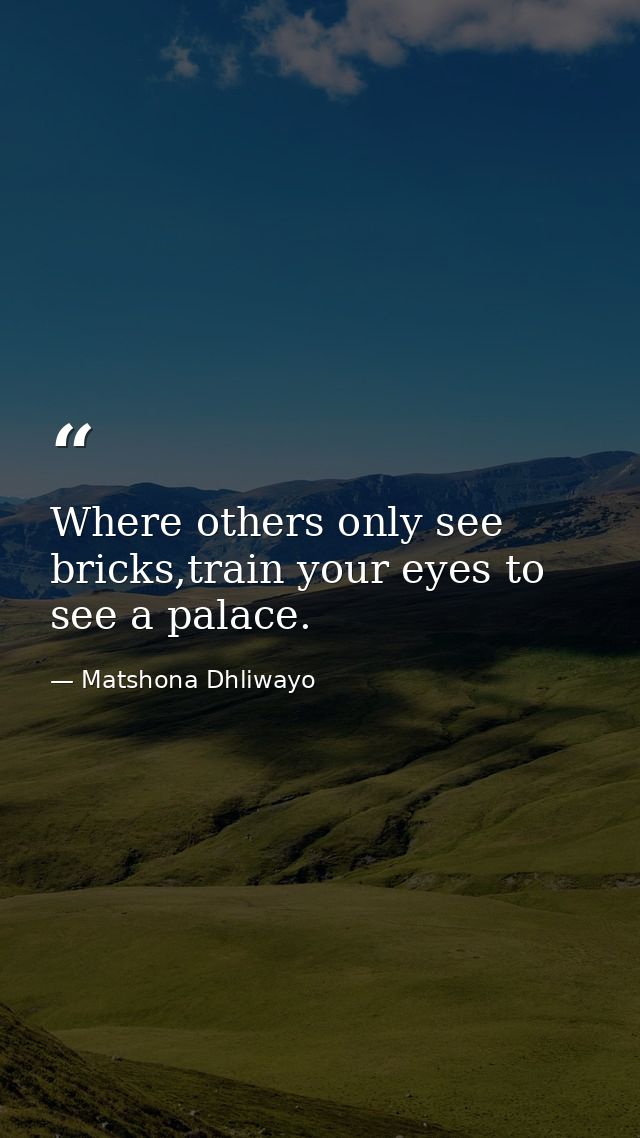 Where others only see bricks,train your eyes to see a palace. — Matshona Dhliwayo