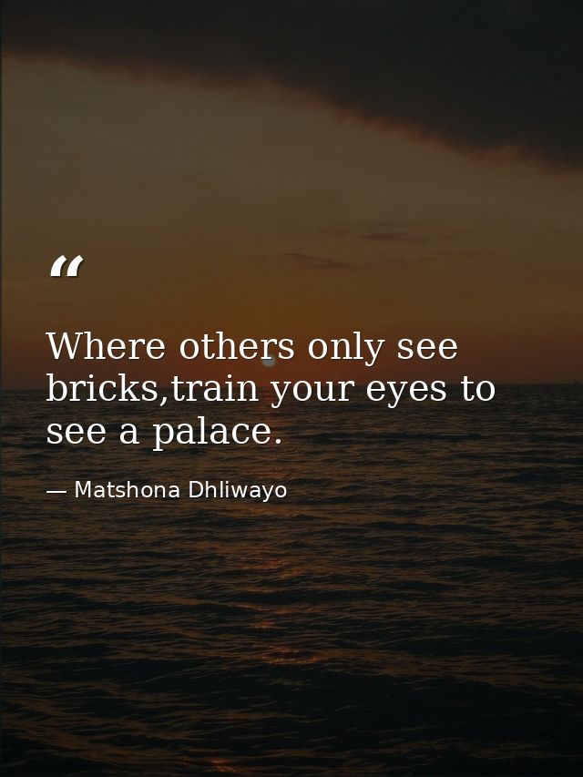 Where others only see bricks,train your eyes to see a palace. — Matshona Dhliwayo