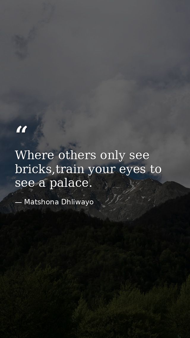 Where others only see bricks,train your eyes to see a palace. — Matshona Dhliwayo