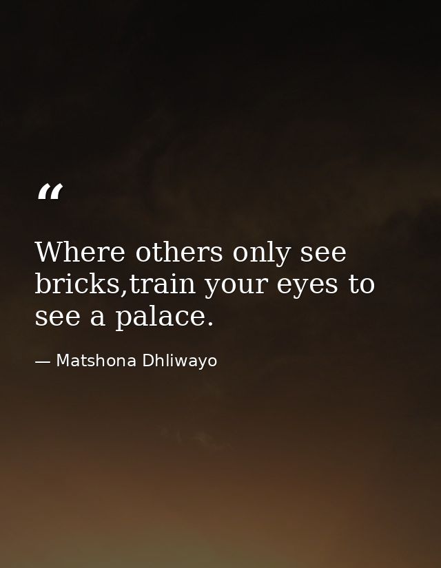 Where others only see bricks,train your eyes to see a palace. — Matshona Dhliwayo