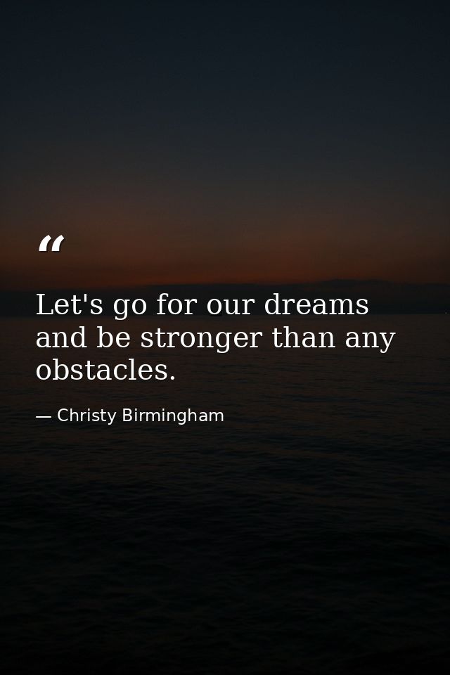Let's go for our dreams and be stronger than any obstacles. — Christy Birmingham