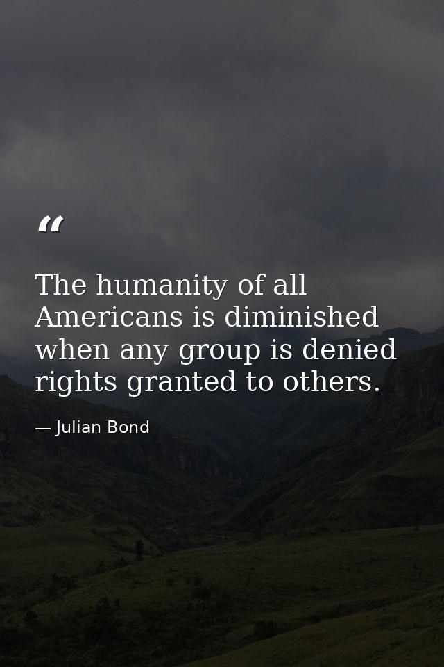 The humanity of all Americans is diminished when any group is denied rights granted to others. — Julian Bond