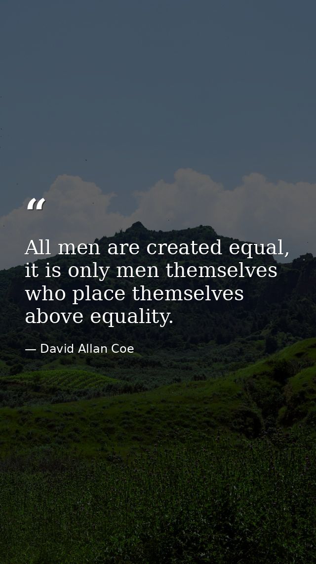All men are created equal, it is only men themselves who place themselves above equality. — David Allan Coe