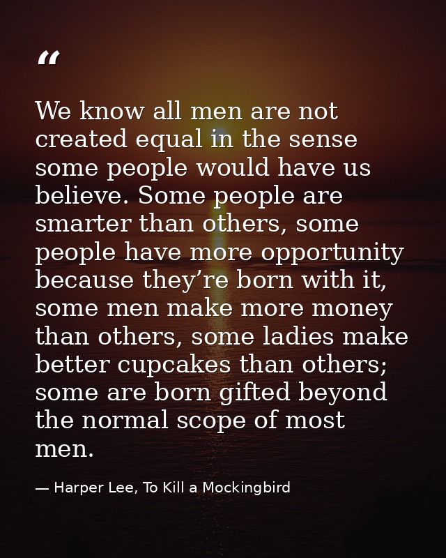 We know all men are not created equal in the sense some people would have us believe. Some people are smarter than other — Harper Lee, To Kill a Mockingbird