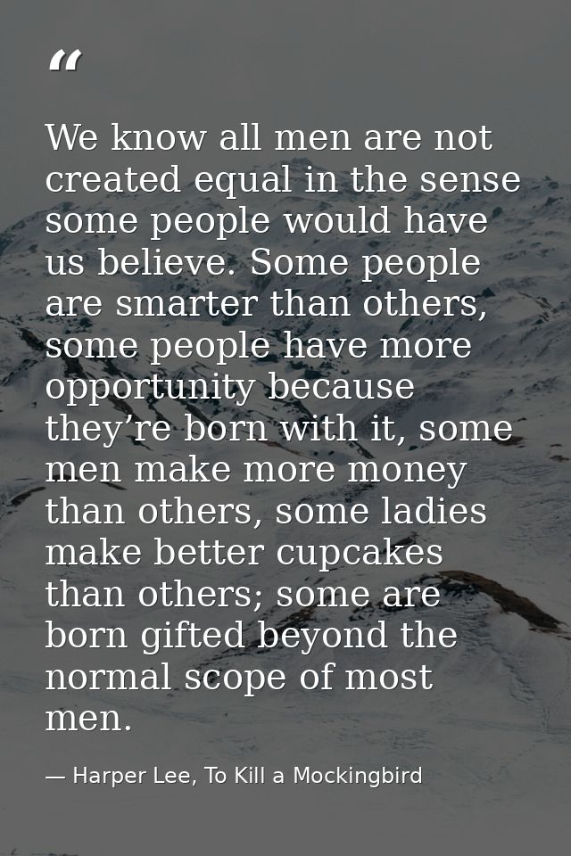 We know all men are not created equal in the sense some people would have us believe. Some people are smarter than other — Harper Lee, To Kill a Mockingbird