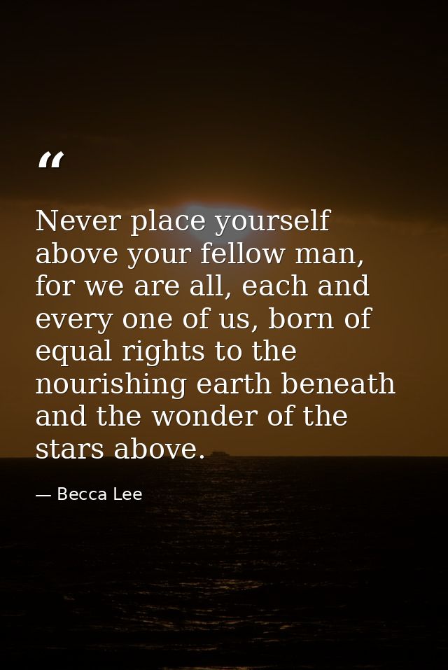 Never place yourself above your fellow man, for we are all, each and every one of us, born of equal rights to the nouris — Becca Lee