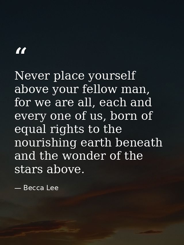 Never place yourself above your fellow man, for we are all, each and every one of us, born of equal rights to the nouris — Becca Lee