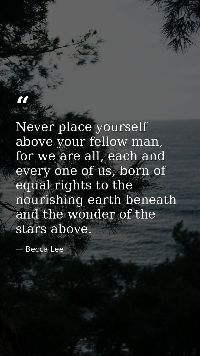 Never place yourself above your fellow man, for we are all, each and every one of us, born of equal rights to the nouris — Becca Lee