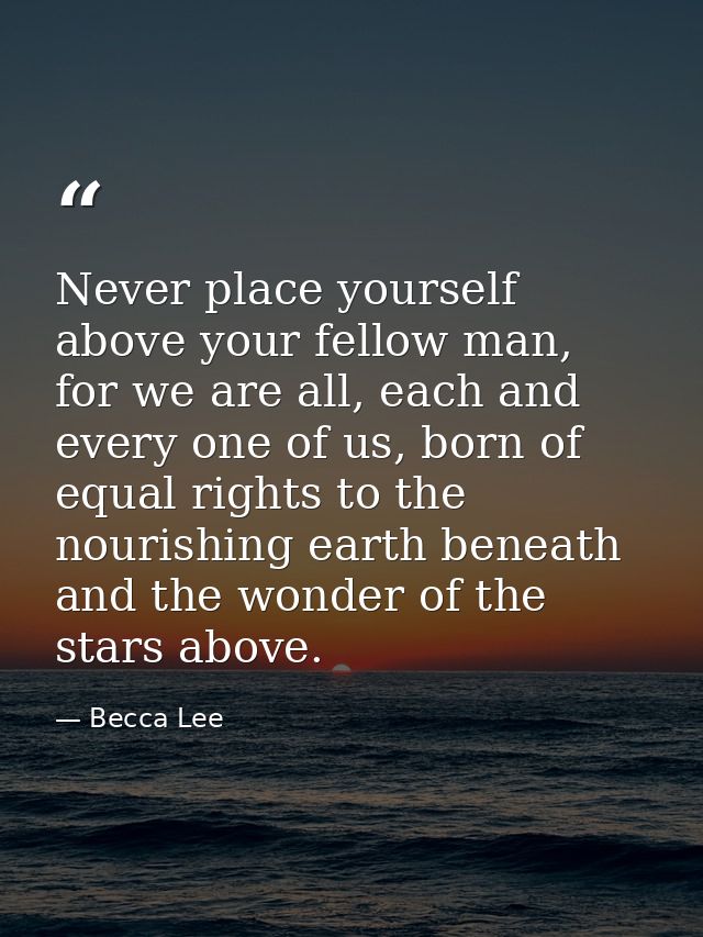 Never place yourself above your fellow man, for we are all, each and every one of us, born of equal rights to the nouris — Becca Lee