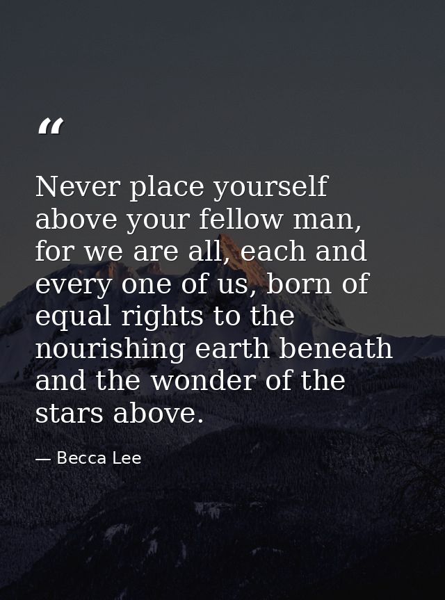 Never place yourself above your fellow man, for we are all, each and every one of us, born of equal rights to the nouris — Becca Lee
