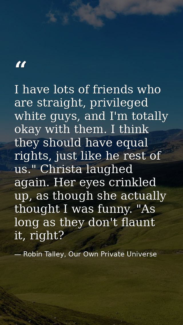 I have lots of friends who are straight, privileged white guys, and I'm totally okay with them. I think they should have — Robin Talley, Our Own Private Universe