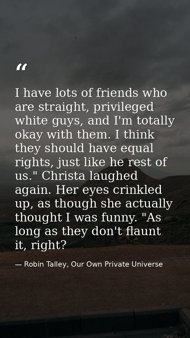 I have lots of friends who are straight, privileged white guys, and I'm totally okay with them. I think they should have — Robin Talley, Our Own Private Universe