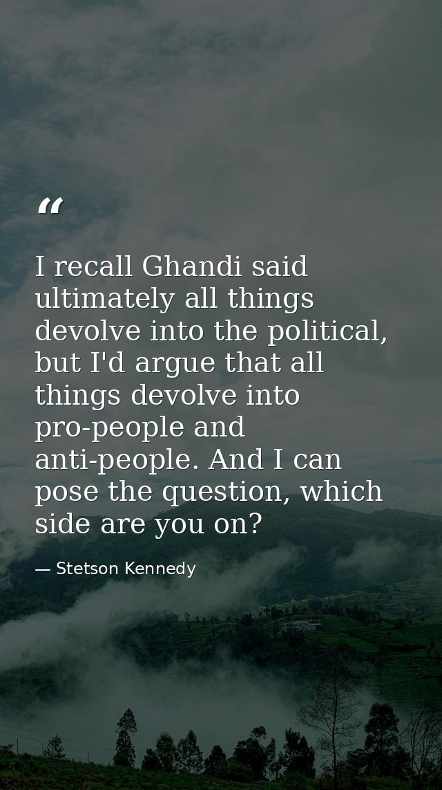 I recall Ghandi said ultimately all things devolve into the political, but I'd argue that all things devolve into pro-pe — Stetson Kennedy
