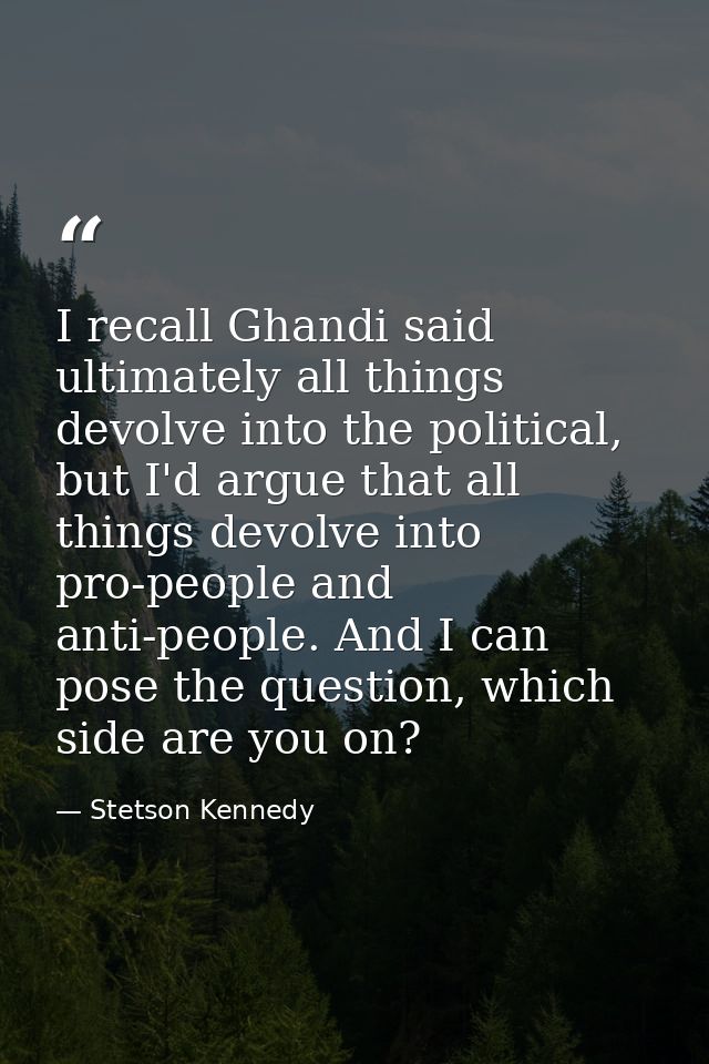 I recall Ghandi said ultimately all things devolve into the political, but I'd argue that all things devolve into pro-pe — Stetson Kennedy