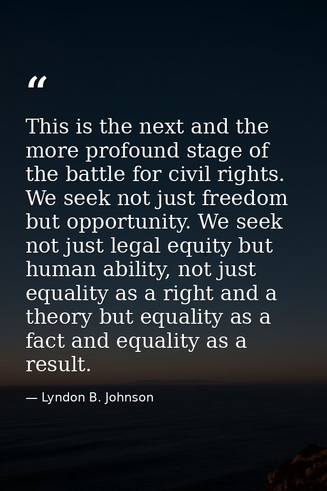 This is the next and the more profound stage of the battle for civil rights. We seek not just freedom but opportunity. W — Lyndon B. Johnson