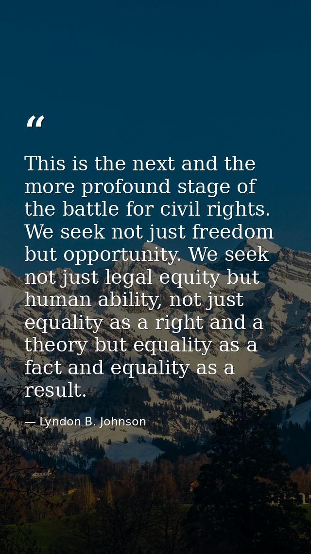 This is the next and the more profound stage of the battle for civil rights. We seek not just freedom but opportunity. W — Lyndon B. Johnson