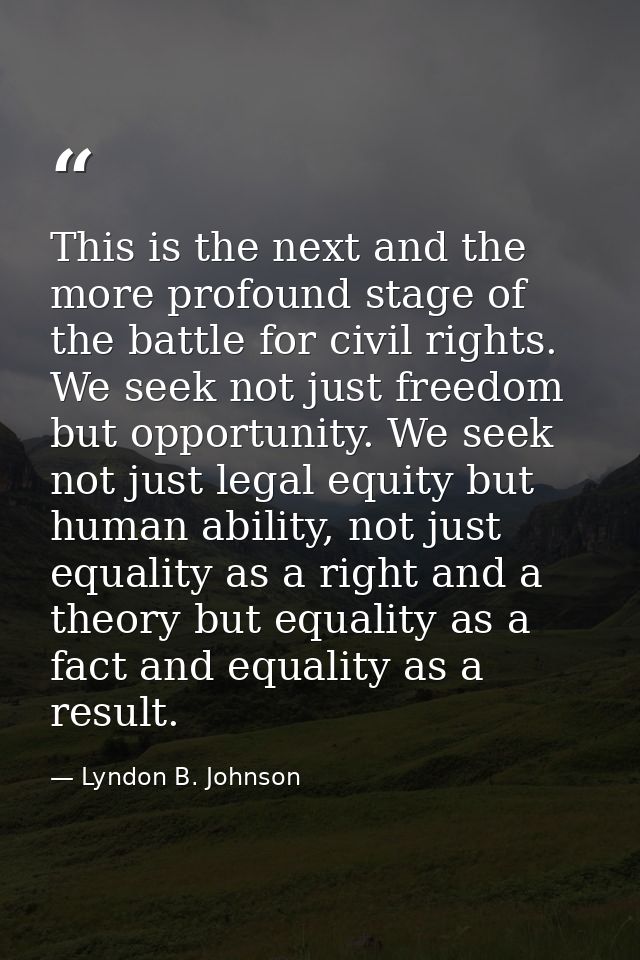 This is the next and the more profound stage of the battle for civil rights. We seek not just freedom but opportunity. W — Lyndon B. Johnson